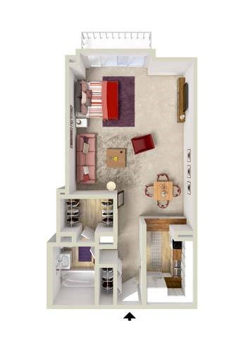 Floor plan for studio, 1 bath, 500 sqft